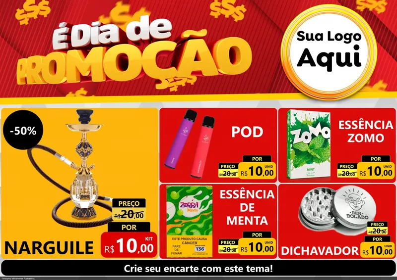 Modelo de Encarte para Encarte A4 Horizontal com o tema É Dia De Promoção para Tabacaria