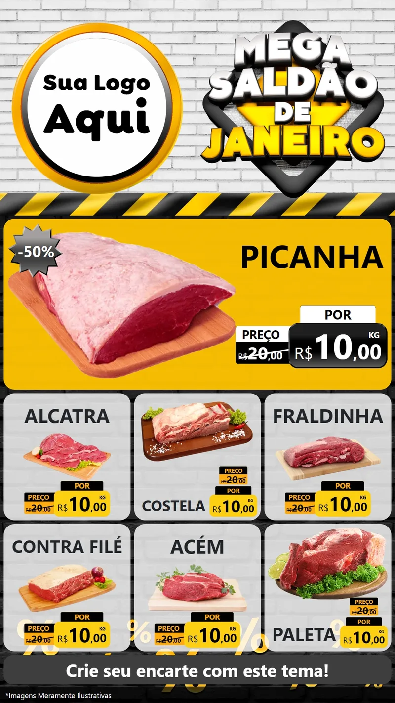 Modelo de Rede Social para Stories com o tema Mega Saldão de Janeiro para Açougue