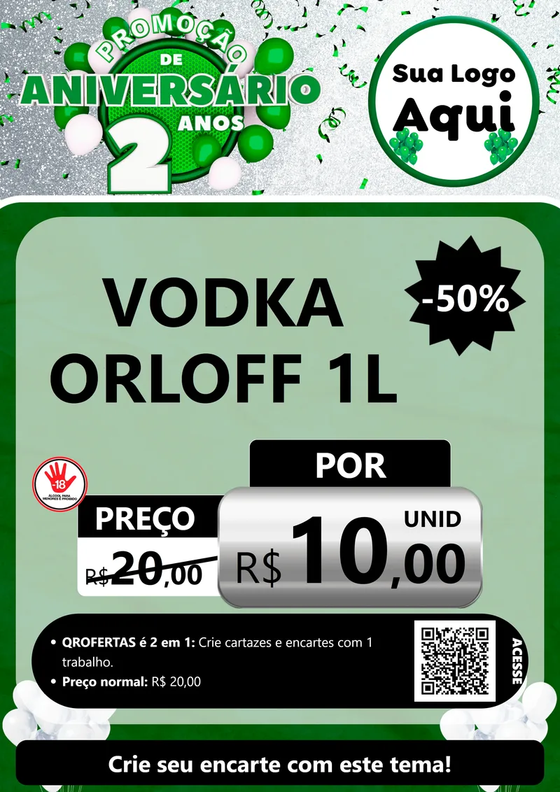 Modelo de Cartaz para Cartaz A4 Vertical com o tema Promoção de Aniversário - 2 Anos para Distribuidora de bebidas