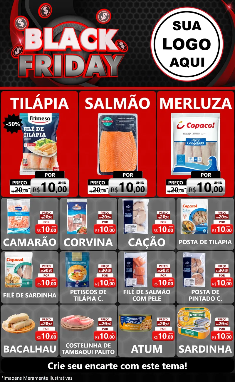 Modelo de Encarte para Encarte Grande com o tema Black Friday para Peixaria