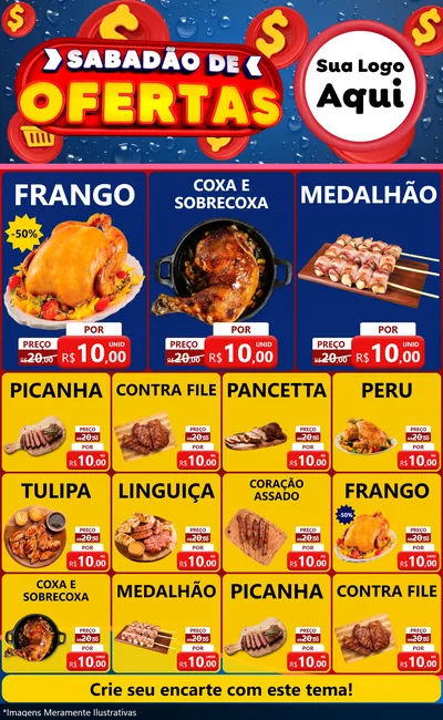Modelo de Encarte para Encarte Grande com o tema Sabadão de Ofertas para Assados