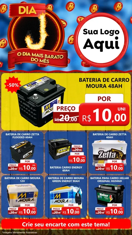 Modelo de Rede Social para Stories com o tema Dia J - O Dia Mais Barato Do Mês para Baterias Elétricas