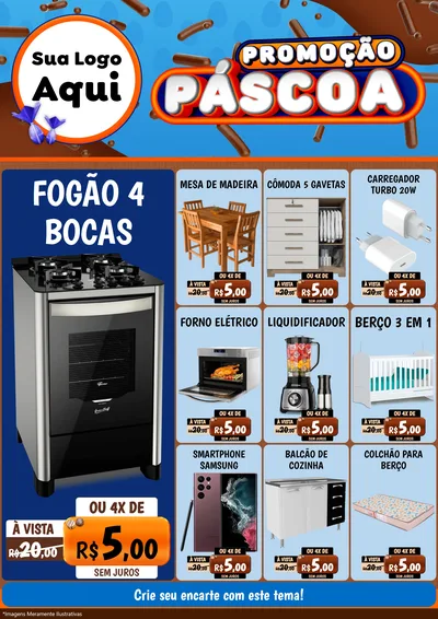 Modelo de Encarte para Encarte A4 Vertical com o tema Promoção Páscoa para Móveis e Eletro