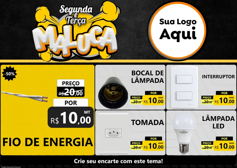 Modelo de Encarte para Encarte A4 Horizontal com o tema Segunda e Terça Maluca para Materiais Elétricos