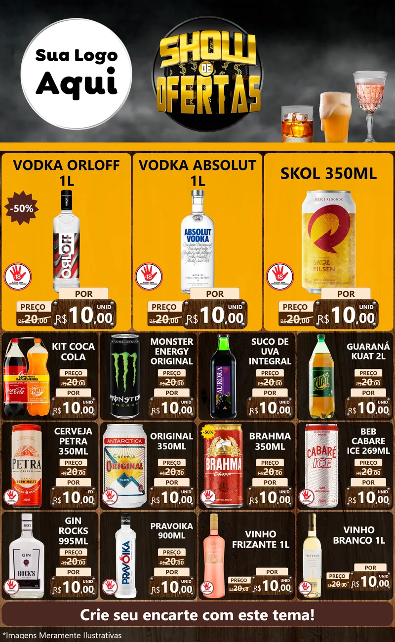 Modelo de Encarte para Encarte Grande com o tema Show de Ofertas - Bebidas para Distribuidora de bebidas