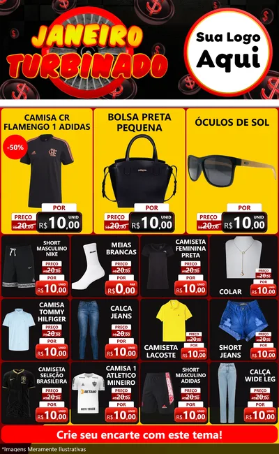 Modelo de Encarte para Encarte Grande com o tema Janeiro Turbinado para Roupas e acessórios
