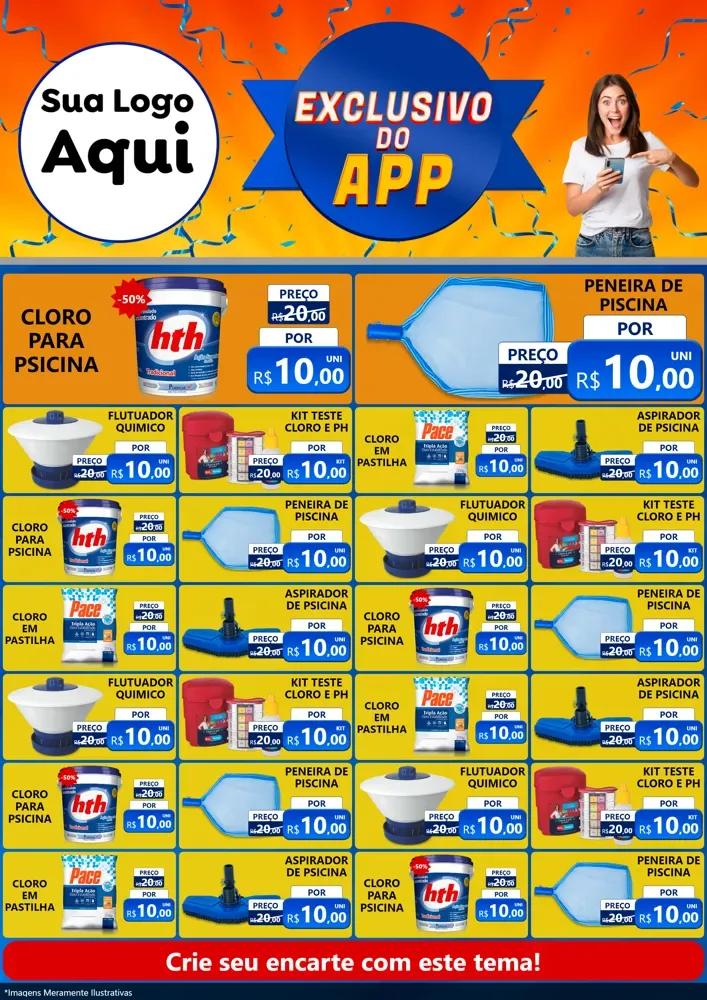 Modelo de Encarte para Encarte A4 Vertical com o tema Exclusivo do Aplicativo para Produtos para Piscina