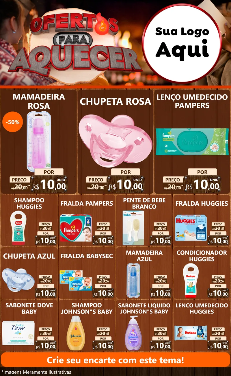 Modelo de Encarte para Encarte Grande com o tema Ofertas Para Aquecer para Bebês