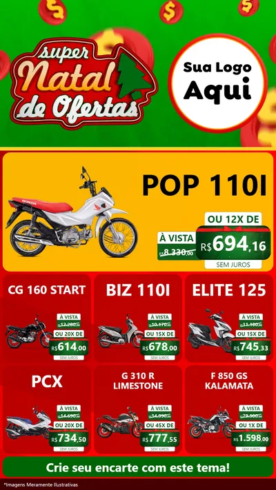 Modelo de Rede Social para Stories com o tema Super Natal de Ofertas para Concessionaria de Motos