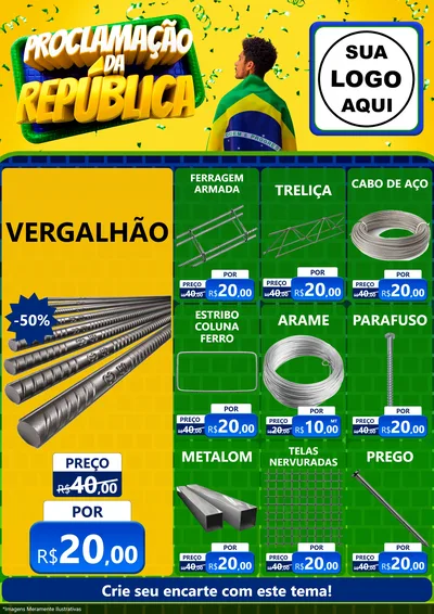 Modelo de Encarte para Encarte A4 Vertical com o tema Proclamação da República para Ferragens
