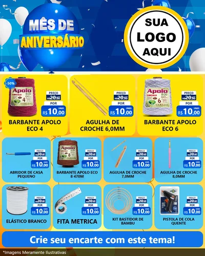Modelo de Rede Social para Feed Instagram com o tema Mês de Aniversário para Armarinho e Aviamentos