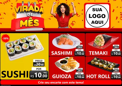 Modelo de Encarte para Encarte A4 Horizontal com o tema Virada de Mês para Comida japonesa