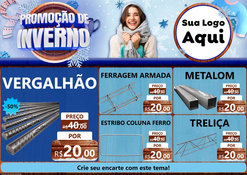 Modelo de Encarte para Encarte A4 Horizontal com o tema Promoção de Inverno para Ferragens