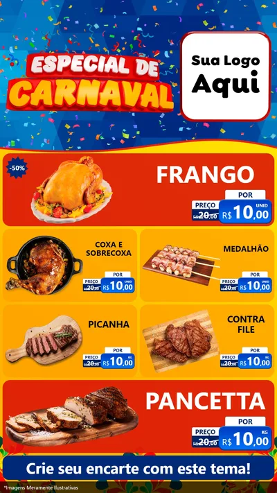 Modelo de TV para TV Vertical com o tema Especial de Carnaval para Assados