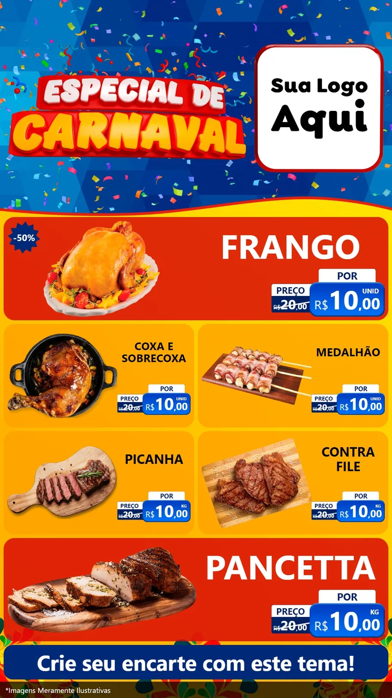 Modelo de TV para TV Vertical com o tema Especial de Carnaval para Assados