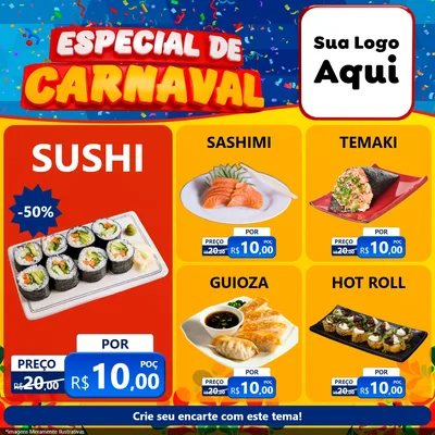 Modelo de Rede Social para Feed Facebook com o tema Especial de Carnaval para Comida japonesa