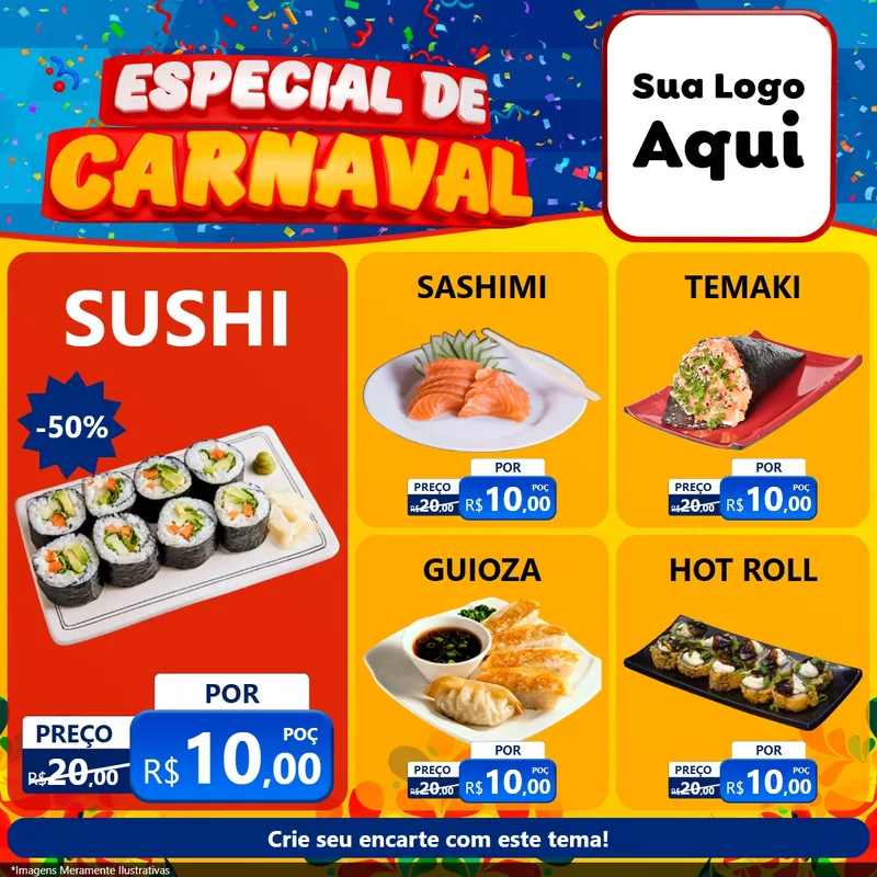 Modelo de Rede Social para Feed Facebook com o tema Especial de Carnaval para Comida japonesa