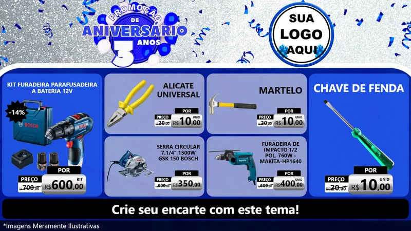 Modelo de TV para TV Horizontal com o tema Promoção de Aniversário - 3 Anos para Maquinas e Ferramentas