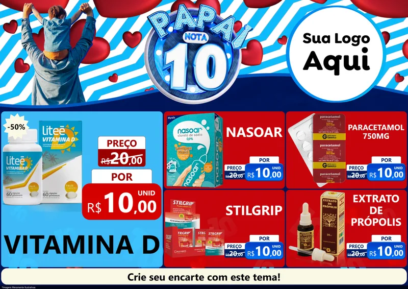 Modelo de Encarte para Encarte A4 Horizontal com o tema Papai Nota 10 para Farmácia