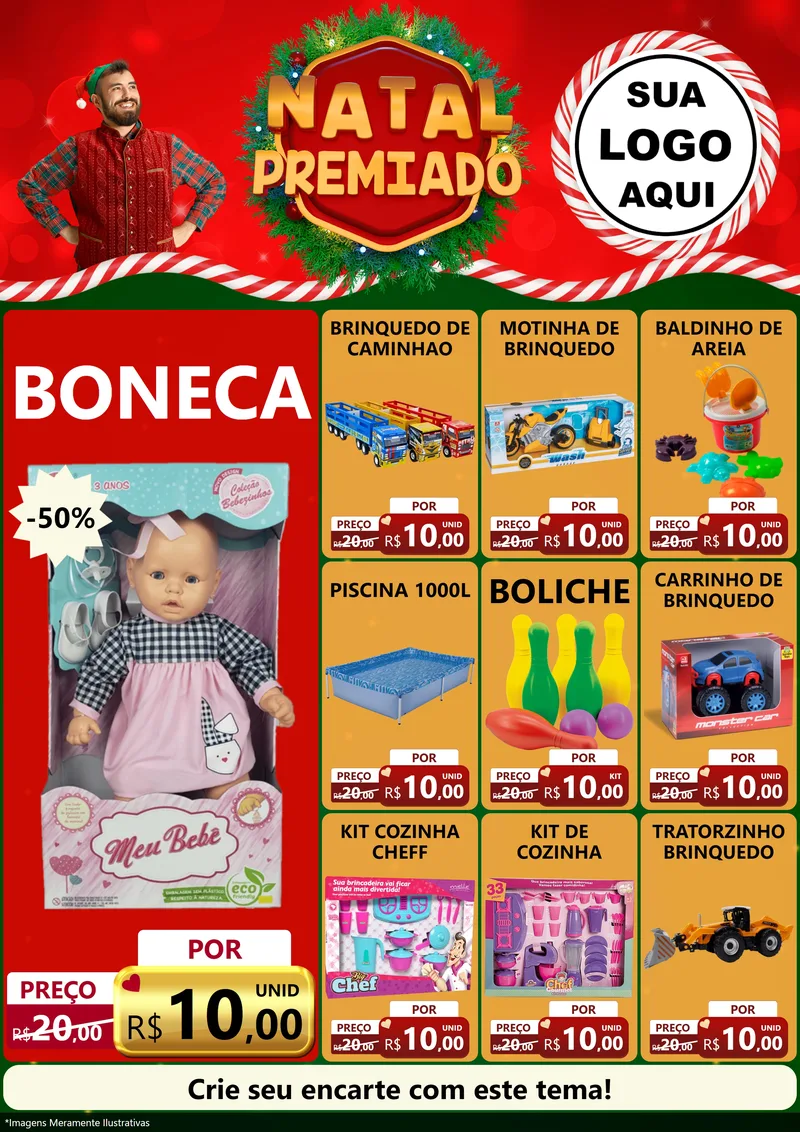 Modelo de Encarte para Encarte A4 Vertical com o tema Natal Premiado para Brinquedos