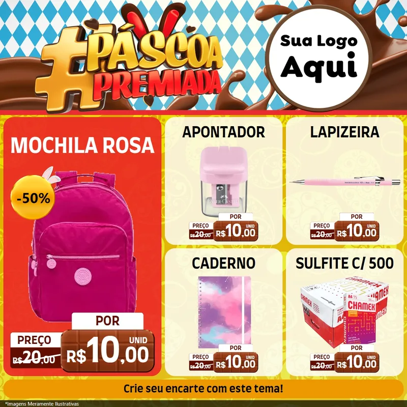 Modelo de Rede Social para Feed Facebook com o tema Páscoa Premiada para Papelaria