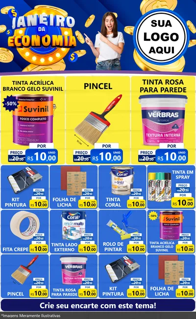Modelo de Encarte para Encarte Grande com o tema Janeiro da Economia para Tintas e Ferramentas