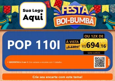 Modelo de Cartaz para Cartaz A4 Horizontal com o tema Festa Boi Bumbá para Concessionaria de Motos