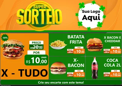 Modelo de Encarte para Encarte A4 Horizontal com o tema Super Sorteio para Hamburgueria
