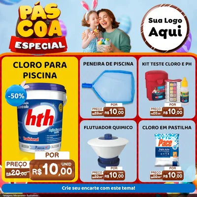 Modelo de Rede Social para Feed Facebook com o tema Páscoa Especial para Produtos para Piscina