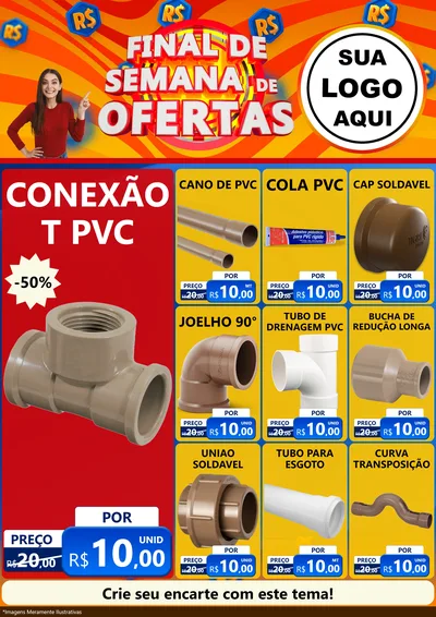 Modelo de Encarte para Encarte A4 Vertical com o tema Final de Semana de Ofertas para Tubos e conexões