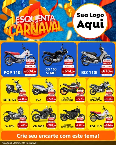 Modelo de Rede Social para Feed Instagram com o tema Esquenta de Carnaval para Concessionaria de Motos