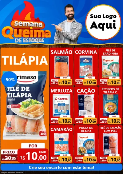 Modelo de Encarte para Encarte A4 Vertical com o tema Semana Queima de Estoque para Peixaria