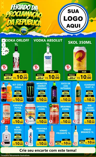 Modelo de Encarte para Encarte Grande com o tema Feriado da Proclamação da República para Distribuidora de bebidas