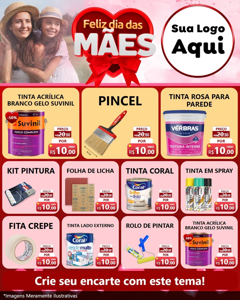 Modelo de Rede Social para Feed Instagram com o tema Feliz Dia Das Mães para Tintas e Ferramentas