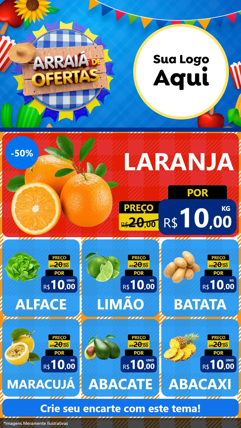 Modelo de Rede Social para Stories com o tema Arraiá de Ofertas para Hortifrúti
