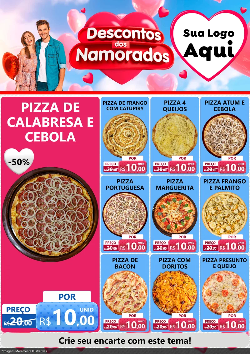 Modelo de Encarte para Encarte A4 Vertical com o tema Descontos dos Namorados para Pizzaria