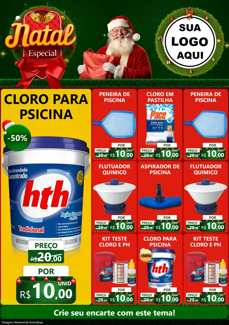 Modelo de Encarte para Encarte A4 Vertical com o tema Natal Especial para Produtos para Piscina