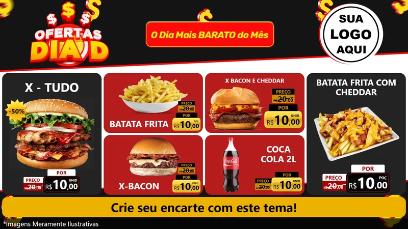 Modelo de TV para TV Horizontal com o tema Ofertas Dia D para Hamburgueria