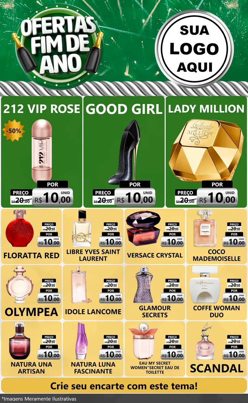 Modelo de Encarte para Encarte Grande com o tema Ofertas Fim de Ano para Perfumes