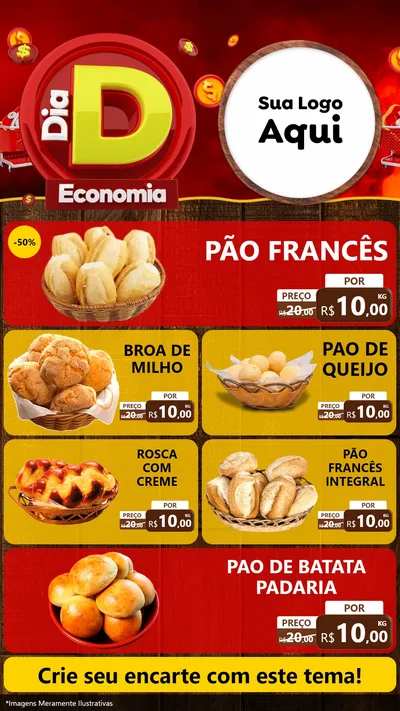 Modelo de TV para TV Vertical com o tema Dia D Economia para Padaria