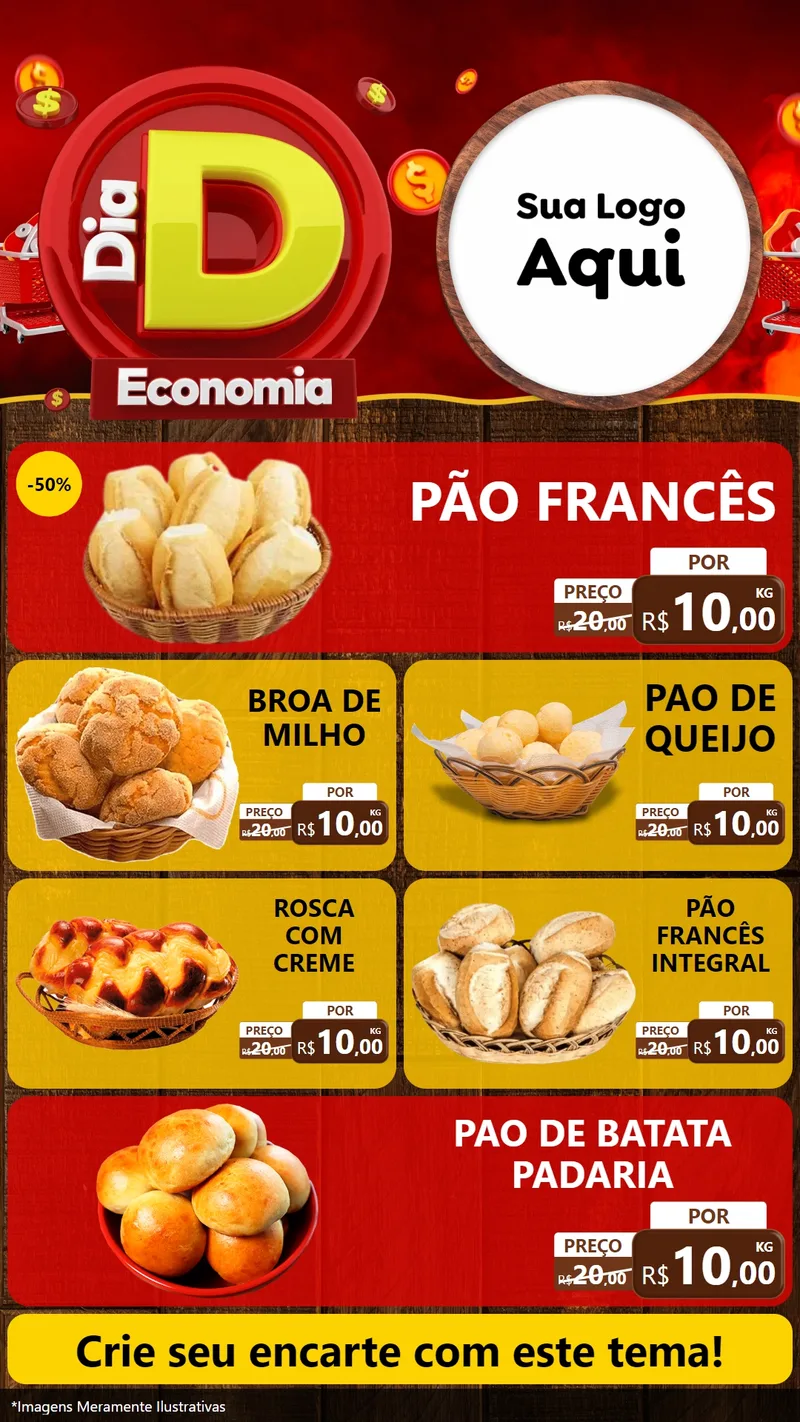 Modelo de TV para TV Vertical com o tema Dia D Economia para Padaria