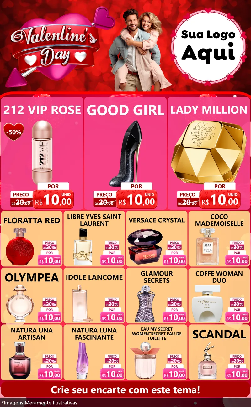 Modelo de Encarte para Encarte Grande com o tema Valentine's Day para Perfumes
