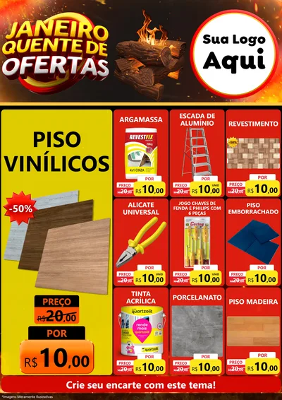 Modelo de Encarte para Encarte A4 Vertical com o tema Janeiro Quente de Ofertas para Material para Construção