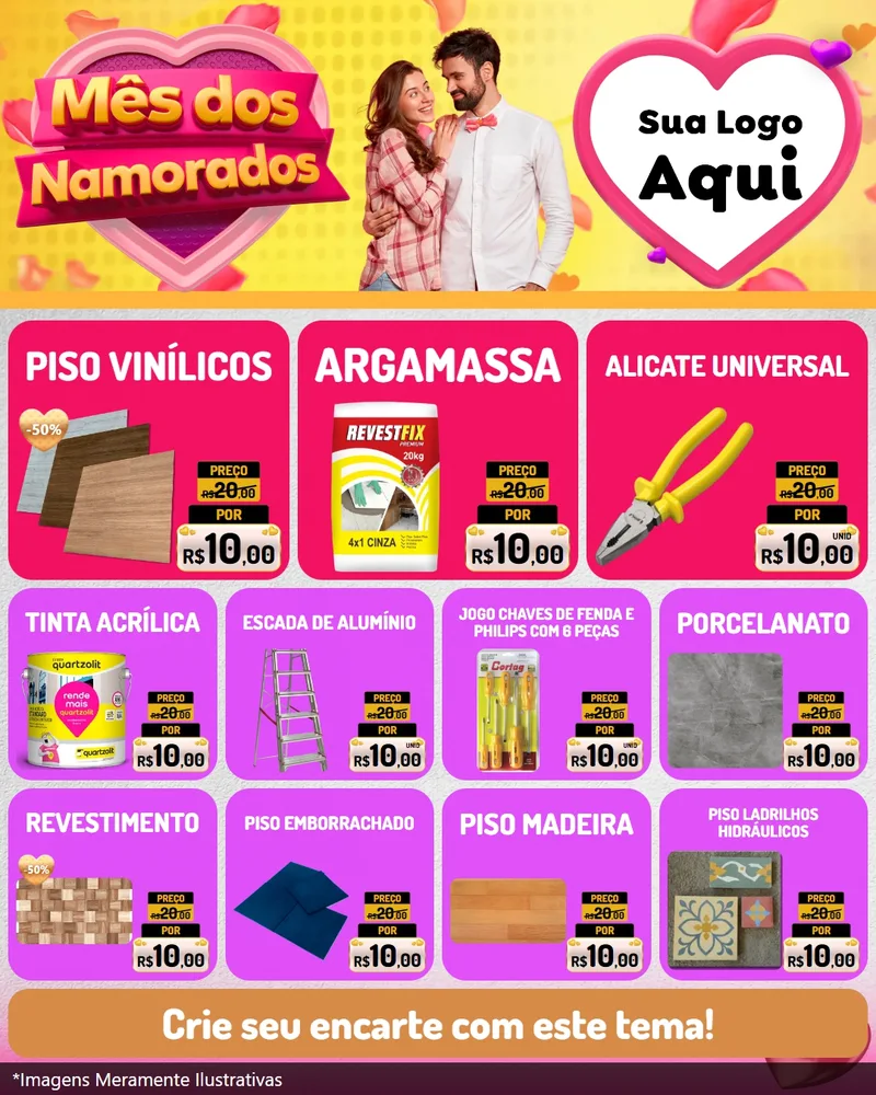 Modelo de Rede Social para Feed Instagram com o tema Mês dos Namorados para Material para Construção