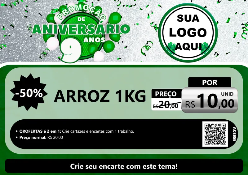 Modelo de Cartaz para Cartaz A4 Horizontal com o tema Promoção de Aniversário - 9 Anos para Supermercado