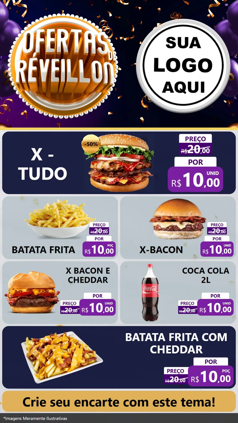 Modelo de TV para TV Vertical com o tema Ofertas de Réveillon para Hamburgueria