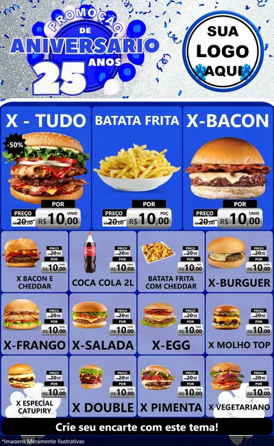 Modelo de Encarte para Encarte Grande com o tema Promoção de Aniversário - 25 Anos para Hamburgueria