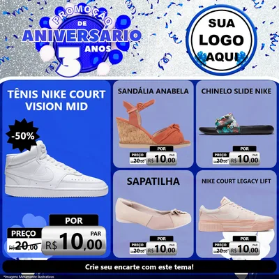 Modelo de Rede Social para Feed Facebook com o tema Promoção de Aniversário - 3 Anos para Calçados