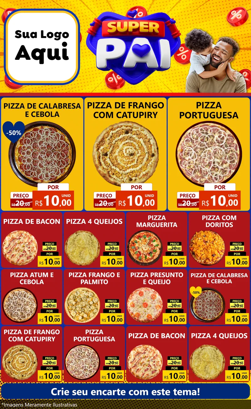 Modelo de Encarte para Encarte Grande com o tema Super Pai para Pizzaria