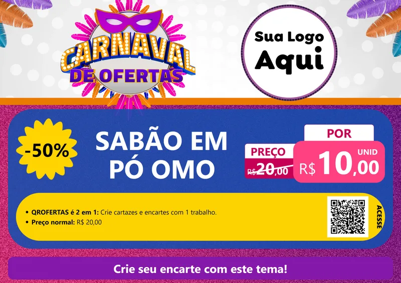 Modelo de Cartaz para Cartaz A4 Horizontal com o tema Carnaval de Ofertas para Produtos de Limpeza